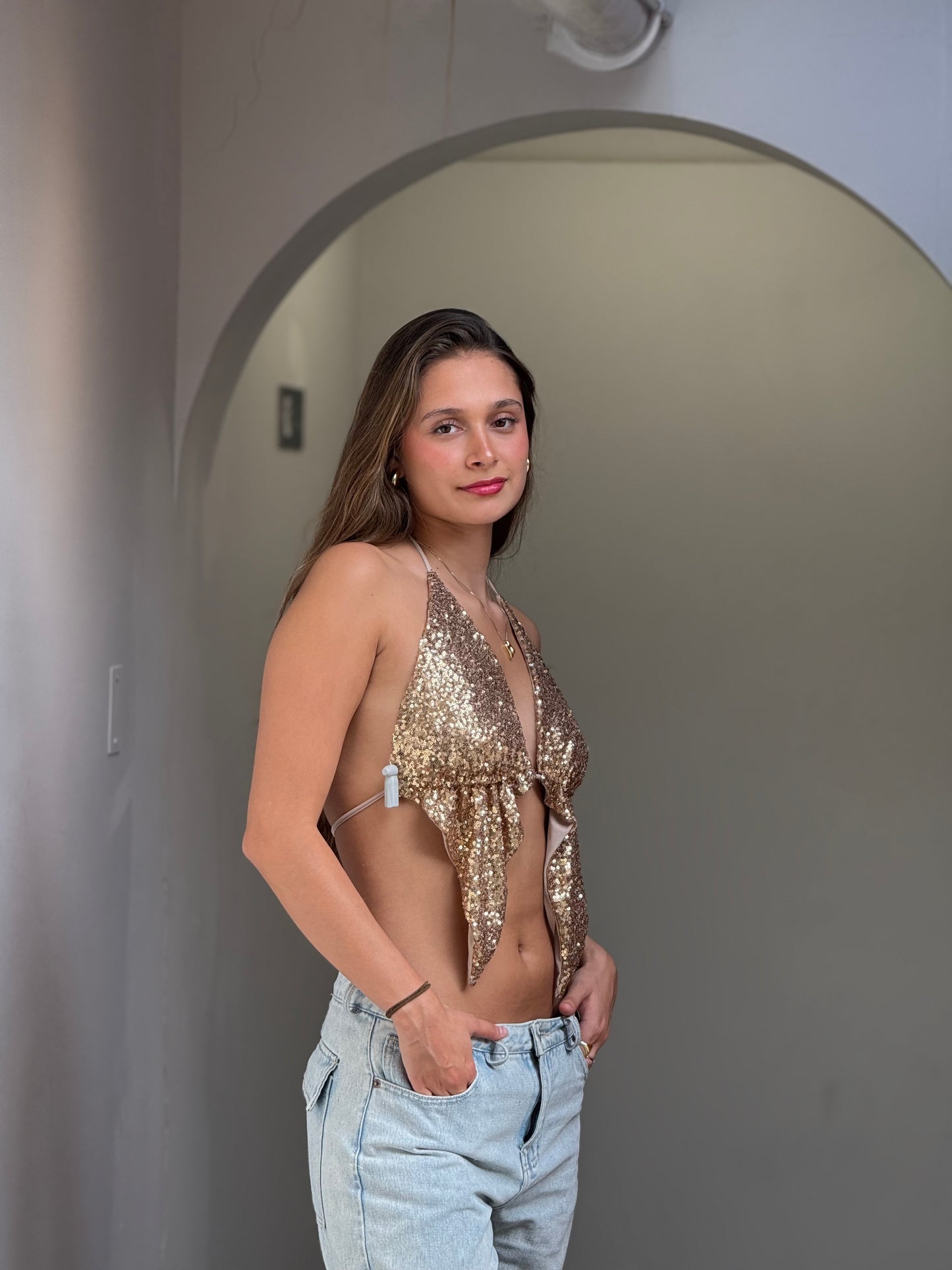 Top Brillos Dorado