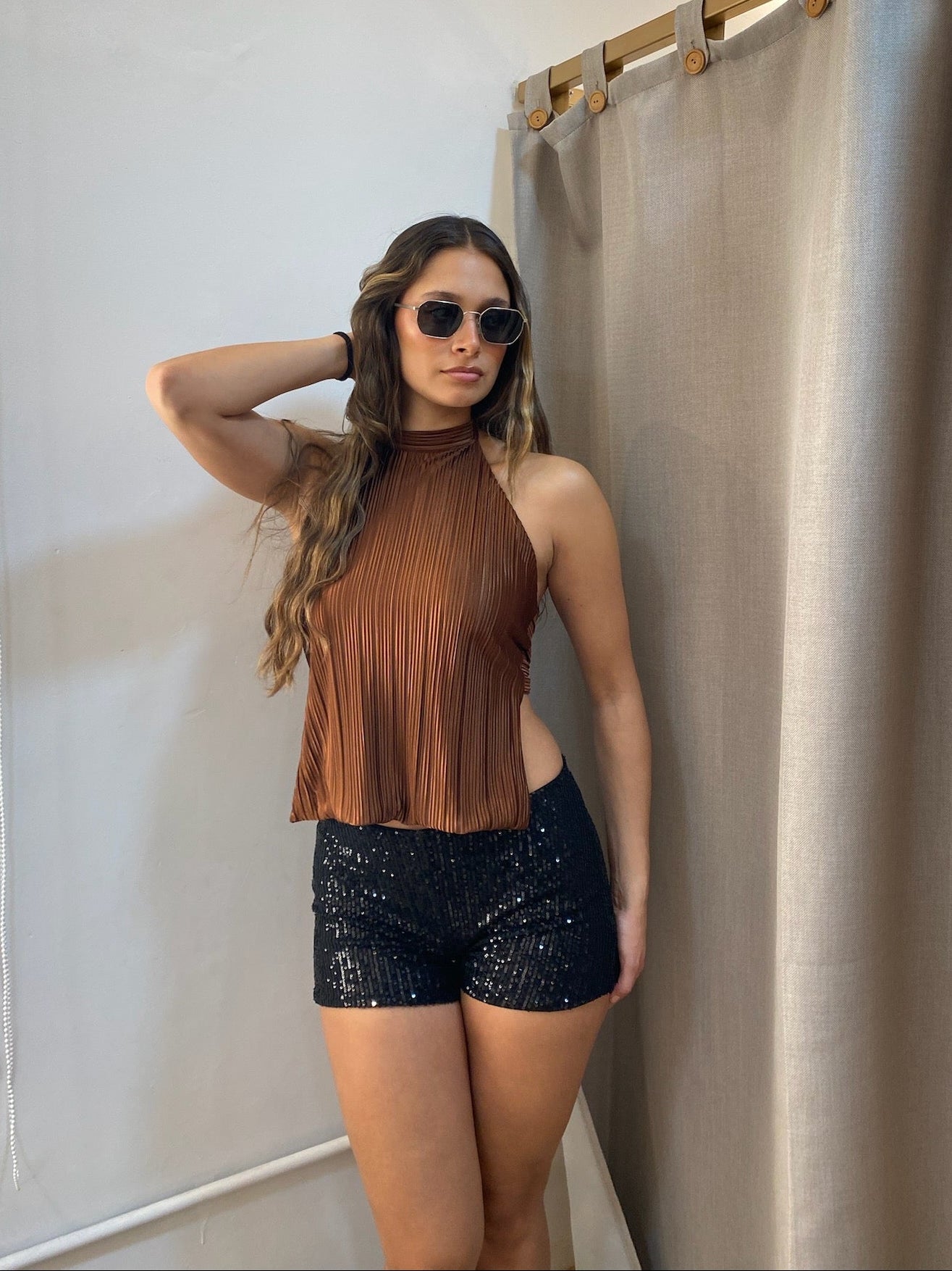 Top Zaira Plisado Café