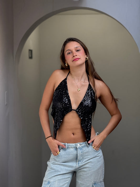 Top Brillos Negro