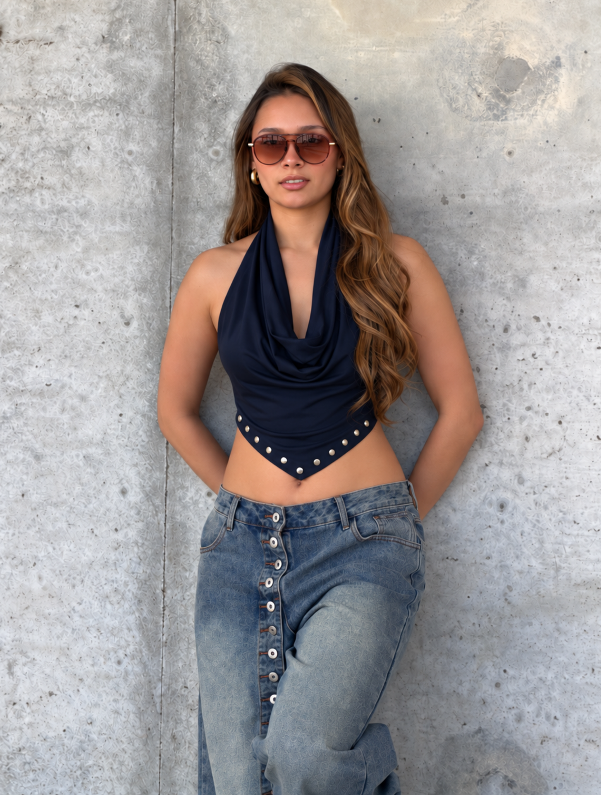 Top Verona Tachas Azul Marino