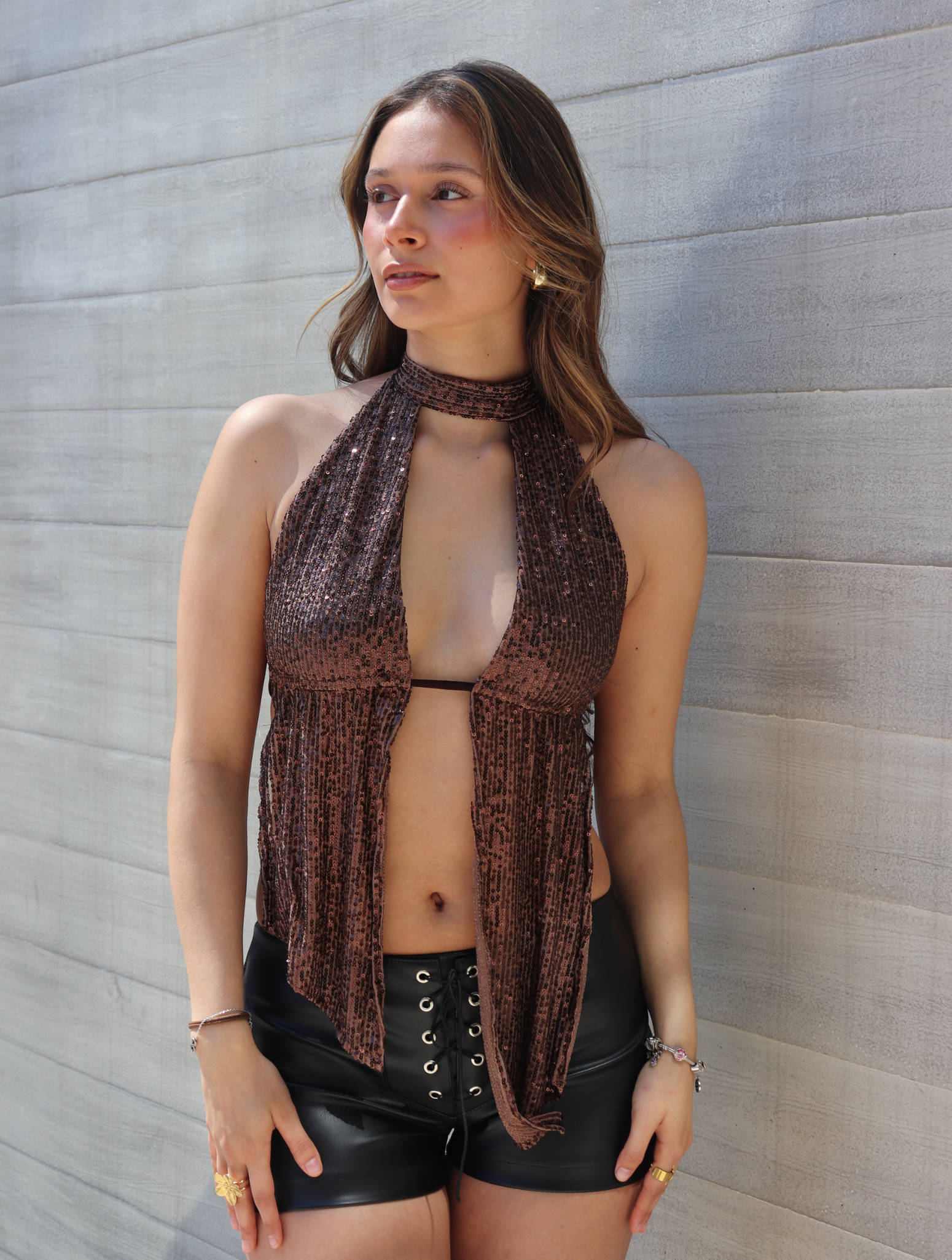 Top Bruselas Lentejuelas Café