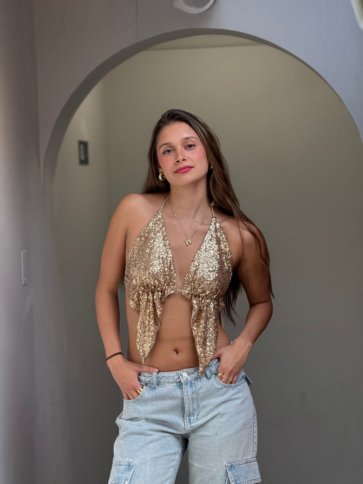 Top Brillos Dorado