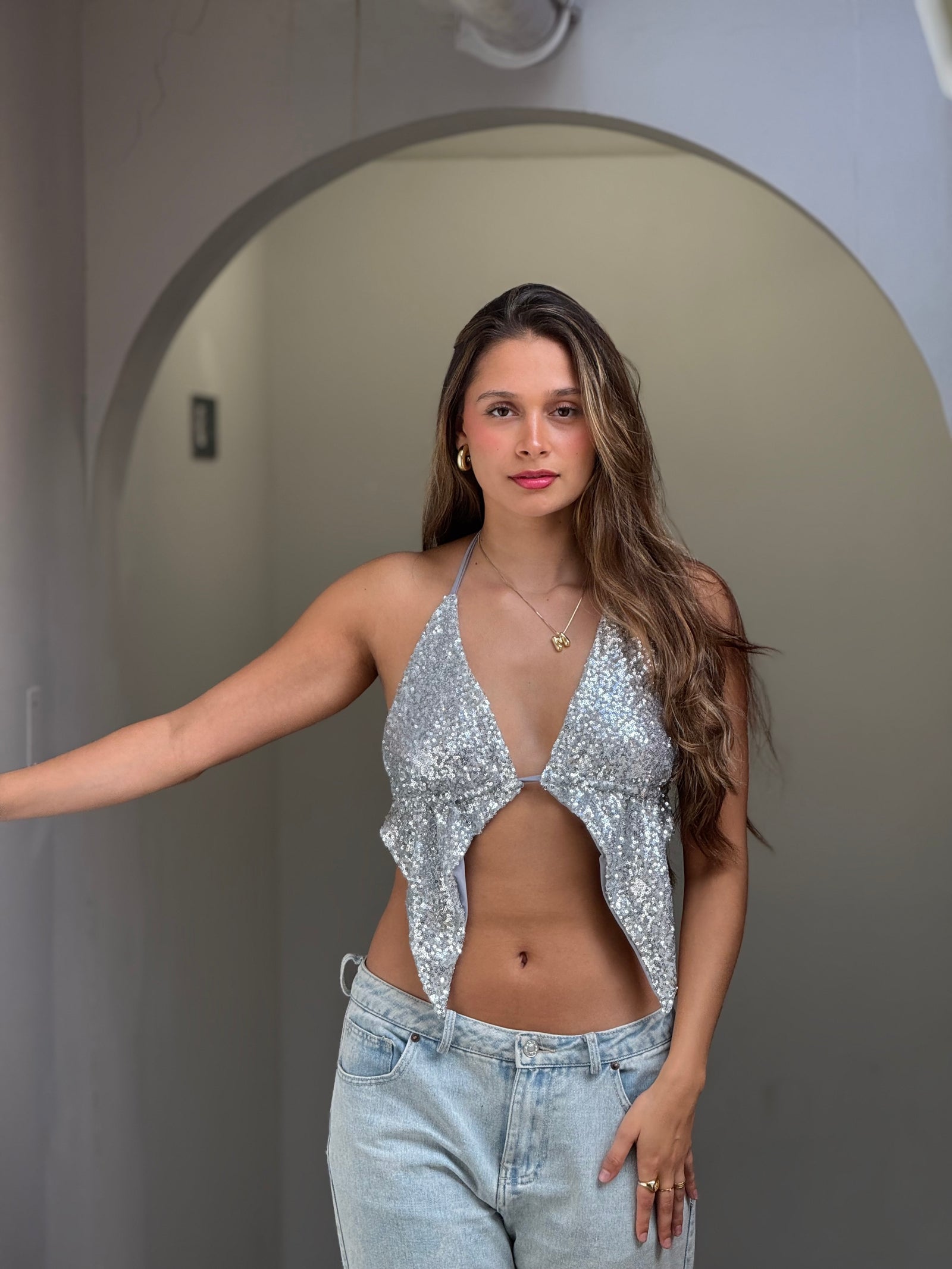 Top Brillos Plateado