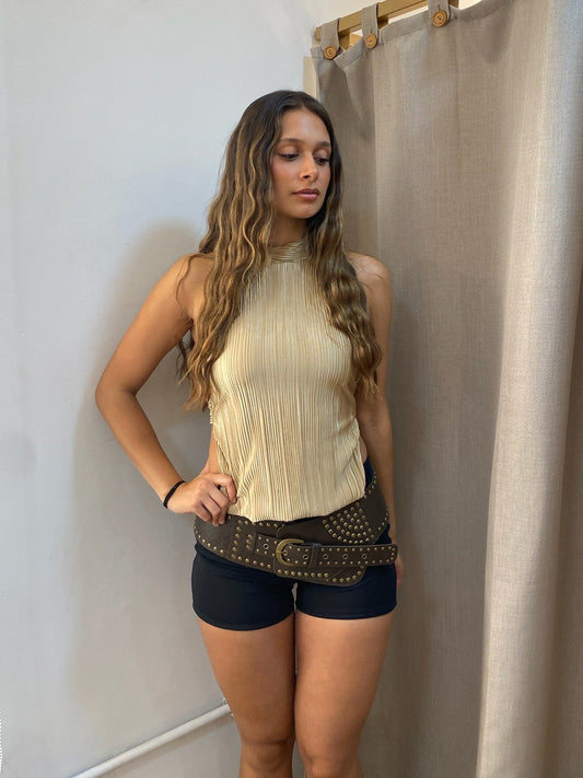 Top Zaira Plisado Dorado